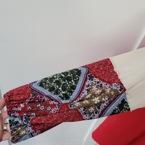 Umgee Size L Colorblock Mixed Print Fabric Long Sleeve Boho Top Bohemian Casual - Picture 4 of 9